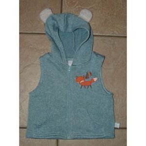 DUCK DUCK GOOSE Boys Sz 6-9 Months Blue Full Zip Hooded Sleeveless Fox Sweater
